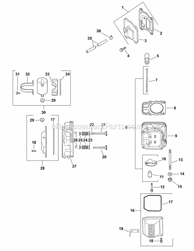 Kohler Cv750-0028 Head, Valve, Breather Diagram and Parts List for M60-KH 53AH8CT6050-30HP-OHV Cub Cadet Lawn Tractor